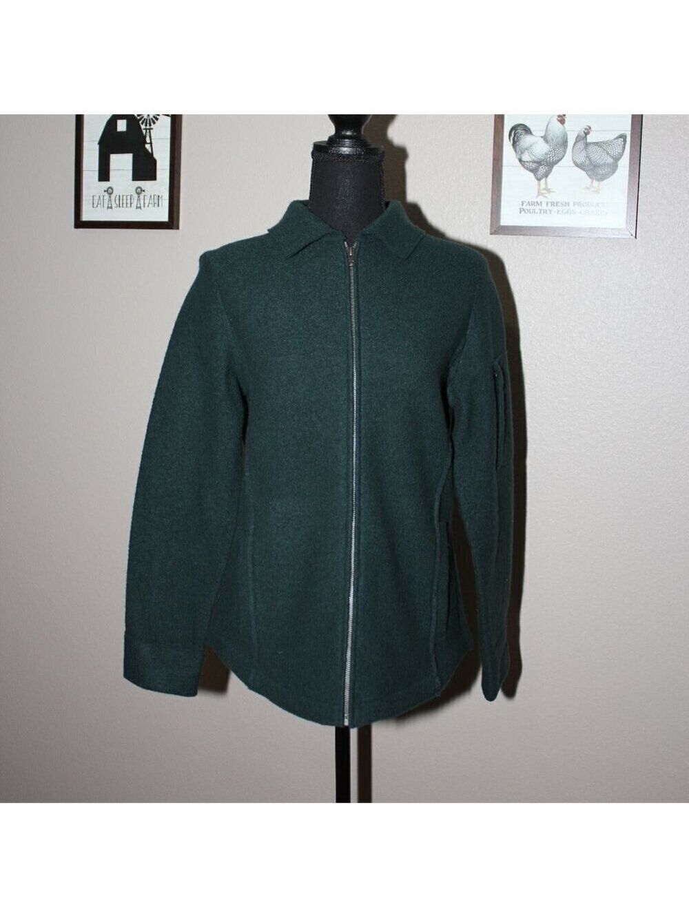Title Nine Womens 100% Merino Wool Full Zip Jacket Size Small Teal Green - Picture 1 of 8
